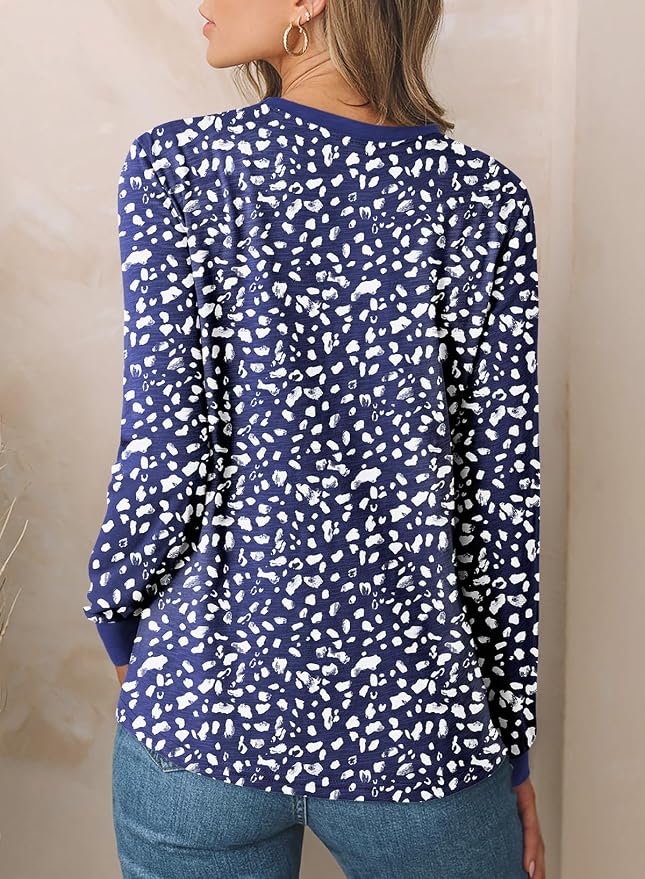 EVALESS Womens Crewneck Long Sleeve Tops Casual Polka Dots Tops Fall 2026 Tshirts Shirts