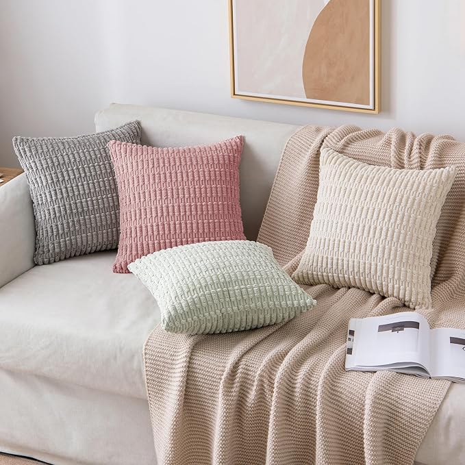 MIULEE Pack of 2 Corduroy Decorative Throw Pillow Covers 20x20 Inch Soft Boho Striped Pillow Covers Modern Farmhouse Home Decor for Sofa Living Room Couch Bed Blush Pink Spring Valentine Decor