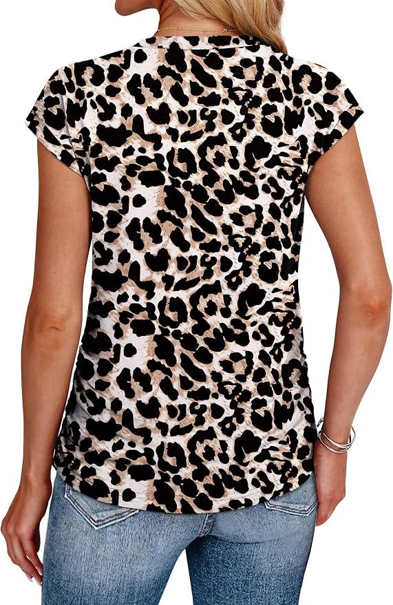 Sampeel Womens Summer Tops Trendy 2026 Ruched Cap Short Sleeve Tshirts Shirts Crew Neck T Shirts Fashion