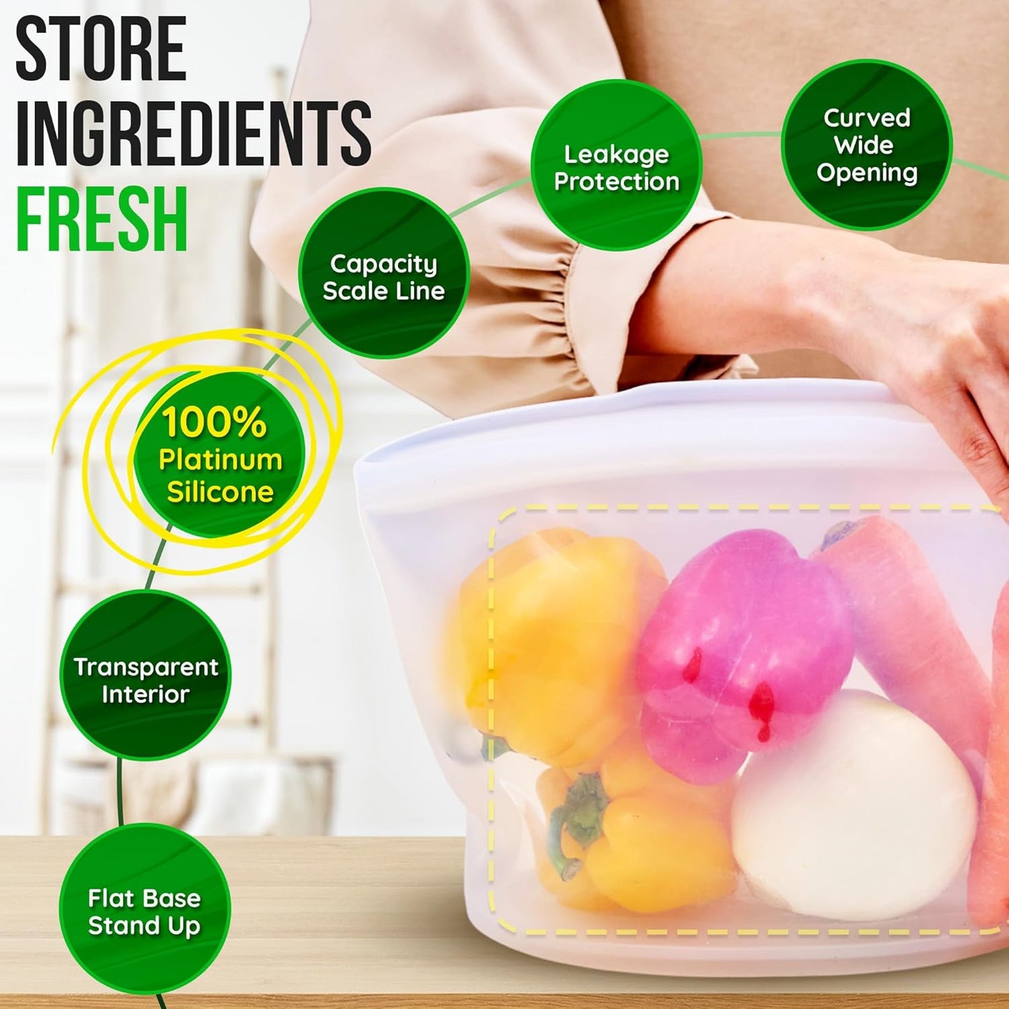 Reusable Silicone Food Storage Bags 3.6Cup (29oz), Airtight food Storage Containers Food Grade Silicone Snack Bags, BPA Free Food Storage Container, Microwave Safe, Sous Vide Container, Taupe Brown
