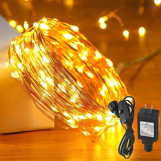 33 Ft. Fairy Lights, 100 LED Waterproof Copper Wire Firefly String Lights, Warm White, Adapter Included, Starry String Lights for Indoor Outdoor Christmas Patio Wedding Decoration(1 Pack)