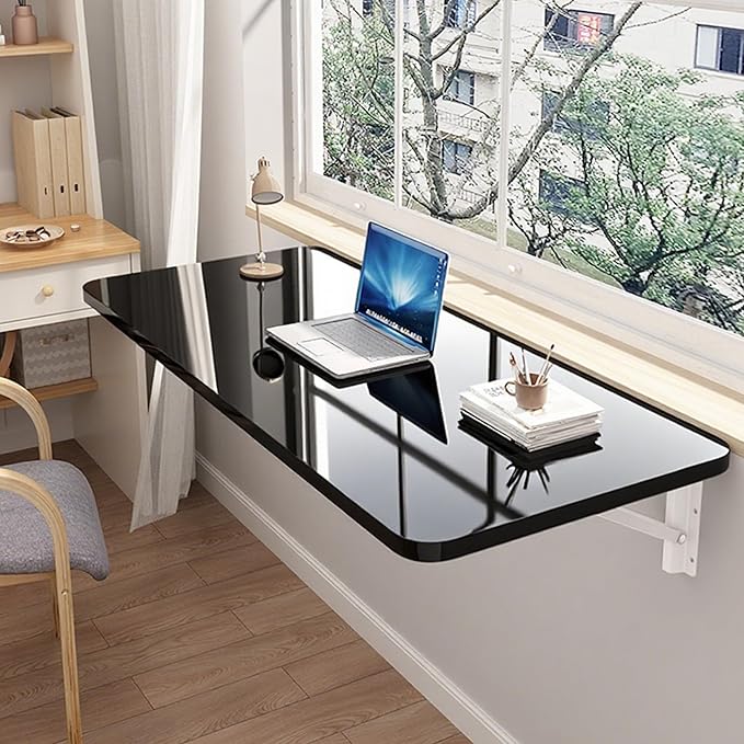 Laundry Folding Table,Wall Mounted Folding Table,Floating Wall Desk for Small Spaces,Functional Hanging Desk for Home Office Study Work Bench, Kitchen Dining(Black 39.4×19.7inch