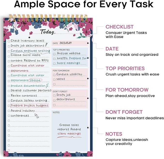 Taja To Do List Notepad, Undated Daily Planner for Work and Goal Setting | Twilight Petals, 52 Sheets, 9.8" x 6.5" , for Office, Home and school, Daily Task Planning, Notes and Everyday Organization