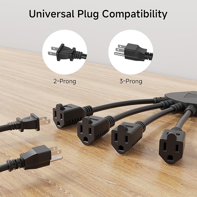 Cable Matters 2-Pack 4 Outlet Power Splitter Cord - 1.5ft, NEMA 5-15P to NEMA 5-15R Y Power Cord Splitter, 16 AWG Outlet Saver, 4 Way ExtensionCord, 1.5 Feet