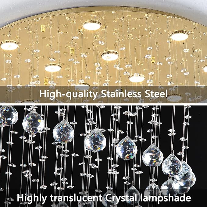 LED High Ceiling Chandelier Crystal Chandeliers Light Fixtures with Dimmable Light Bulbs Gold Living Room Foyer Chandelier Modern Pendants Lights for Entryway Staircase Gold
