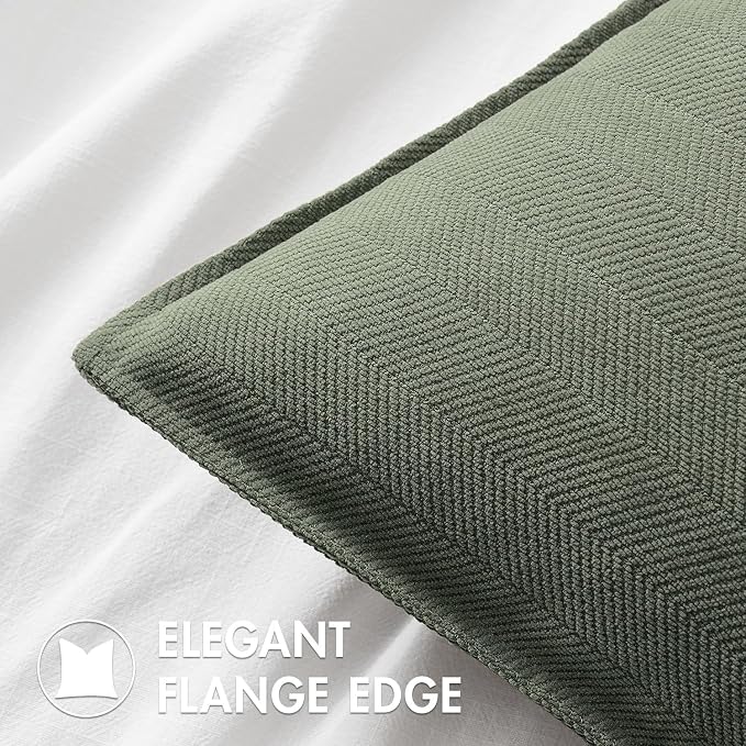 MIULEE Pack of 2 Army Green Euro Shams Chenille Pillow Covers 22x22 Inch | Decorative Soft Couch Throw Pillows,Farmhouse Cushion Covers,Elegant Design for Sofa,Bed,Living Room,Summer Decor