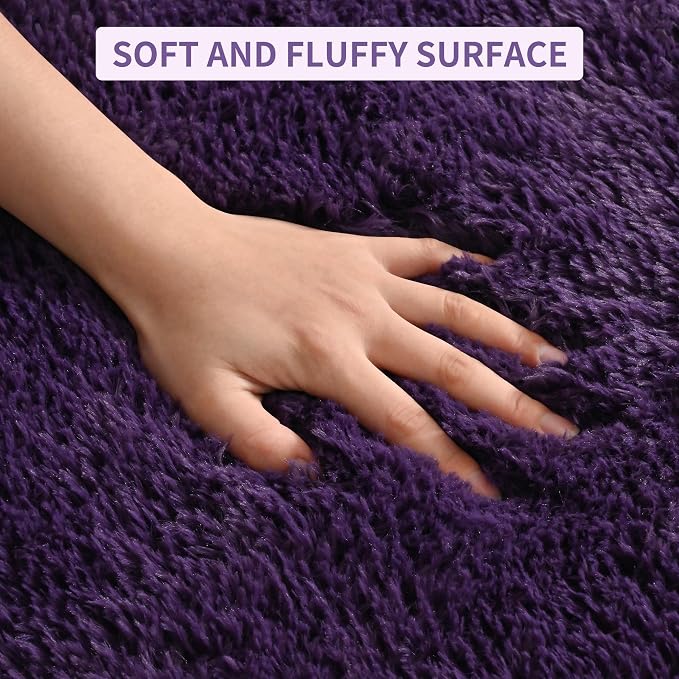 Tepook 5x8 Area Rugs for Living Room, Soft Fluffy Shag Purple Rug for Bedroom Nursery, Modern Shaggy Plush Upgraded Non-Slip Carpet for Girls Boys Kids Room Dorm Home Decor