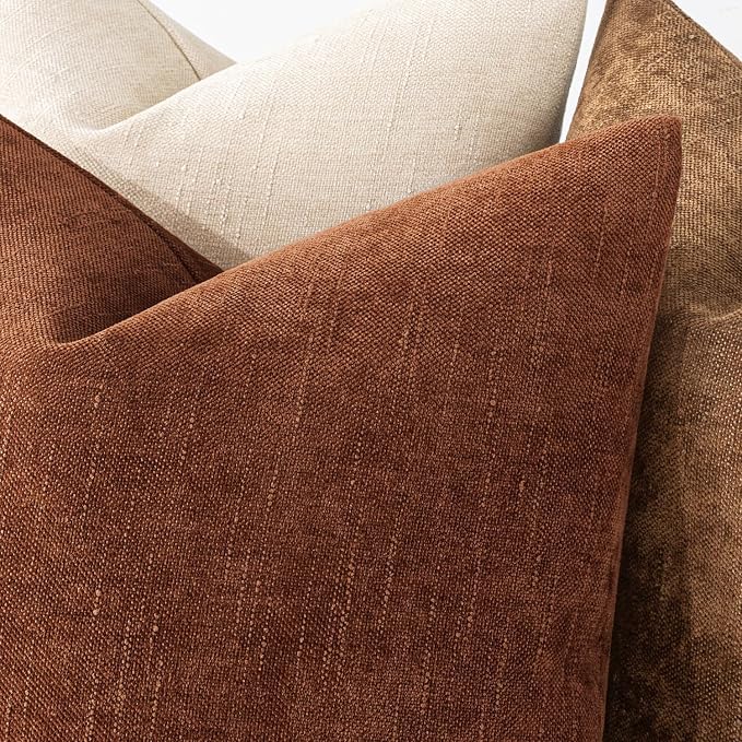 MIULEE 26x26 Inch Euro Textured Chenille Fall Throw Pillow Covers Dark Rust | Pack of 2 Decorative Soft Throw Pillows,Solid Textured Cushion Covers,Modern Home Decor for Bed Couch Sofa Bedroom Livingroom