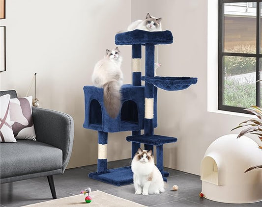 Cat Tree Tower, 36" Small Cat Tower for Indoor Cats with Scratching Post, Bed, Condo, Hang Ball, Multi-Level Cat Trees Cat Furniture Activity Center, Navy Blue