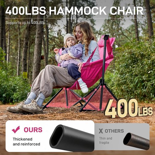 Ever Advanced Padded Oversized Hammock Chair - Compact Heavy-Duty Swing with Storage Pockets | Supports 400lbs, Pink