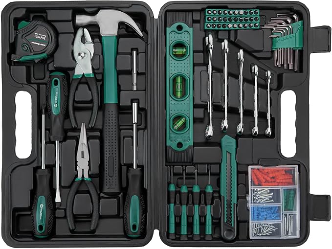 CARTMAN 152-Piece Basic Household Hand Tool Set,with Toolbox Storage Case, All Purpose Home Tool Kit Includes Essential Tools for Office College Repairs Green