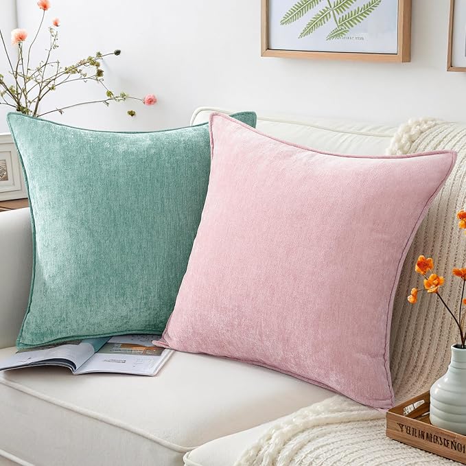 decorUhome Chenille Blush Pink Velvet Throw Pillow Covers 12x20 Set of 2 | Fall Soft Lumbar Couch Decorative Modern Farmhouse Pillow Cases with Elegant Design for Sofa Bed Living Room Home Decor