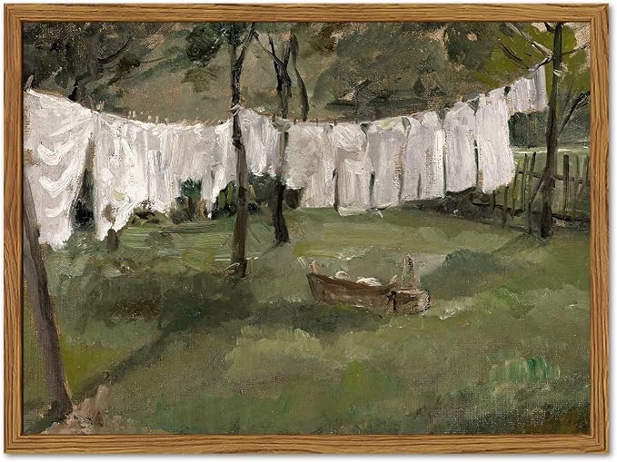 Framed Vintage Laundry Room Wall Art, Cottagecore Farmhouse Landscape Pictures Wall Decor, Country Nature Paintings Canvas Prints Rustic Home Decor for Living Room Bathroom 12x16 inch