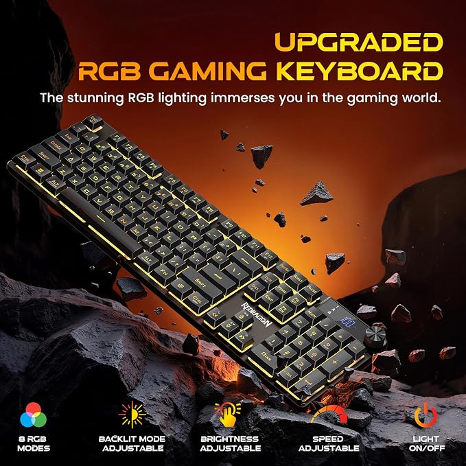 Redragon K521 Pro Wireless Gaming Keyboard with Screen, 4000mAh Battery | Mechanical Feeling, Tri-Mode BT/2.4G/USB-C, RGB Keyboard, 12 Multimedia Keys, Programmable Software, Full-size keyboard