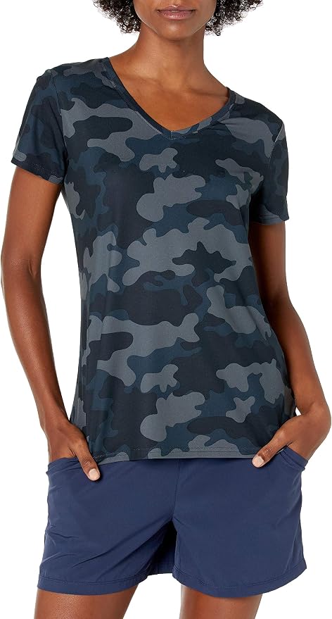 Amazon Essentials Women's Active Quick Dry Tech Stretch Short-Sleeve V-Neck T-Shirt (Available in Plus Size), Pack of 2