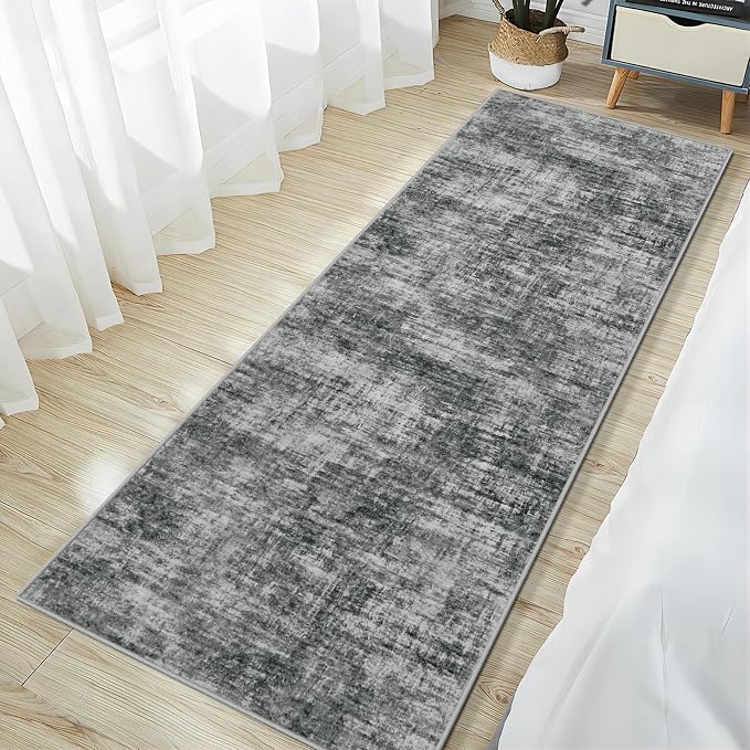 2'6''x8' Runner Rugs Washable Rug: Modern Abstract Living Room Rug Soft Anti-Skid Thin Carpet Indoor Floor Non-Shedding Carpets for Bedroom Dining Room Farmhouse Nursery Home Office - Black