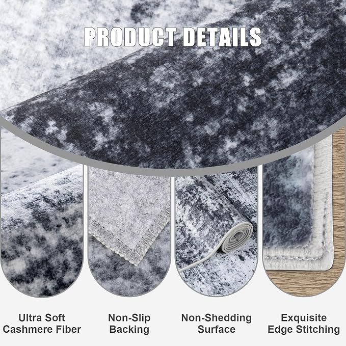 2'x6' Runner Rug Washable Rug: Modern Abstract Soft Thin Runner Rug Black