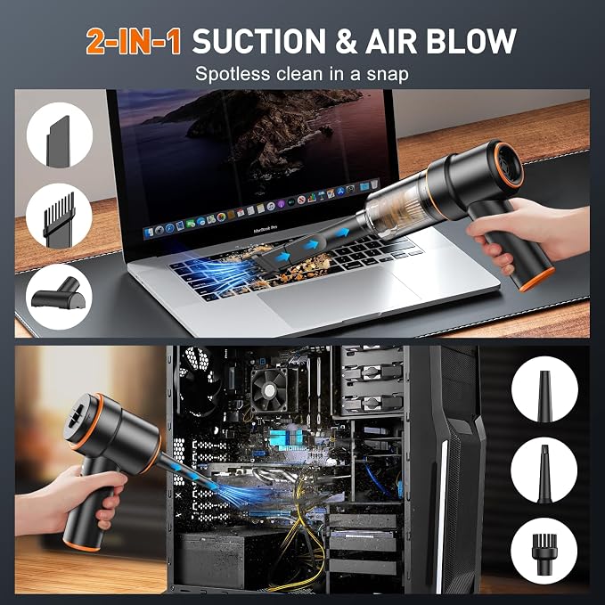 KMM Handheld Car Vacuum Cleaner, 11000PA Vacuum Cleaner & Air Duster, 120W High Power Vacuum Portable Cordless, Hand Held Vacuum Rechargeable with Multi-Nozzles & LED Light for Home, Car, Office