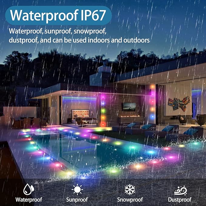 HIBOITEC 10PCS Low Voltage Recessed RGB Deck Lamp φ42mm with Remote Control, LED Deck Lights Kit IP67 Waterproof 12V Low Voltage In Ground Outdoor LED Landscape Lighting for Yard Garden Patio Stair