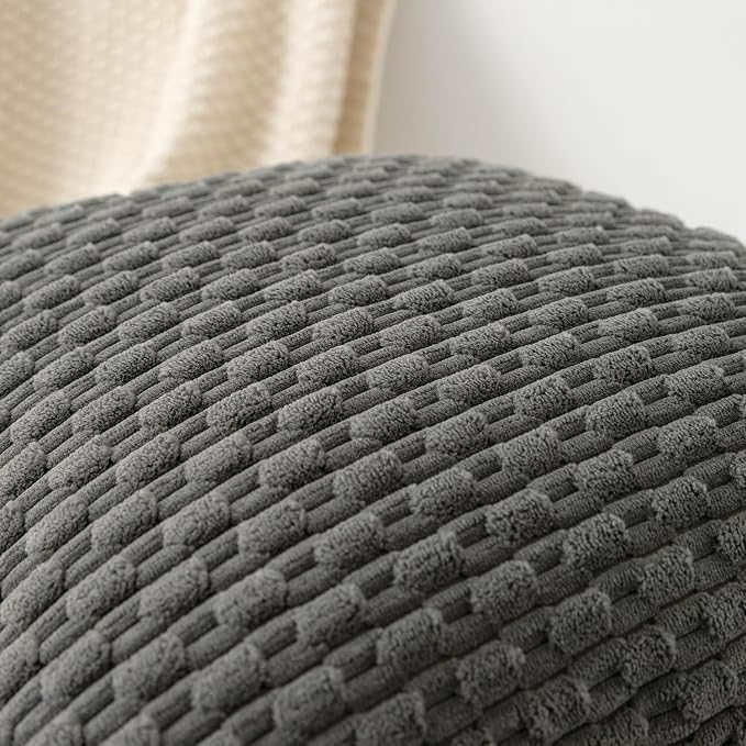 Kevin Textile Soft Corduroy 12"x20" Lumbar Pillow Cover 1 Pack, Dark Grey | Boho Stripe Plush Corduroy Decorative Oblong Cushion Cover Modern Farmhouse Home Decor for Sofa Couch Bed Chair