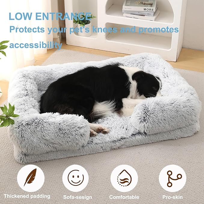Dog Beds Large Sized dog Orthopedic, Sofa Dog Bed with Waterproof Lining and Nonskid Bottom, Rectangle Washable Dog Bed for Medium Small Dogs and Cats Comfortable ( Color : Gray , Size : 31 x 21" )