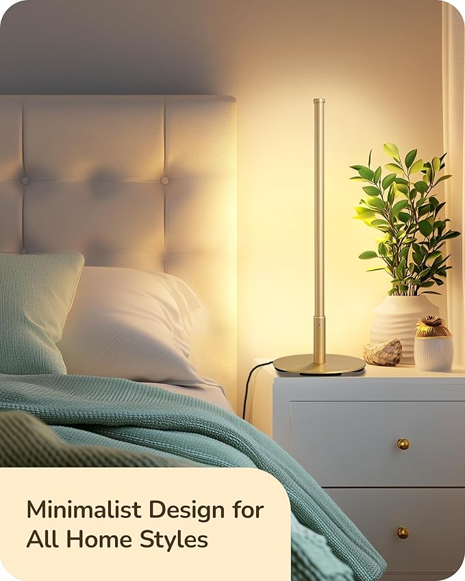 EDISHINE LED Table Lamp, Stepless Dimmable Bedside Lamp with 3 Color Temperature, Modern Nightstand Lamp, Upgraded Desk Lamps for Bedroom, Living Room, Corner, Gift, Metal Finish, Gold, 6W | 3 Color Temperature, 6W, Skinny Modern Minimalist Style for B...