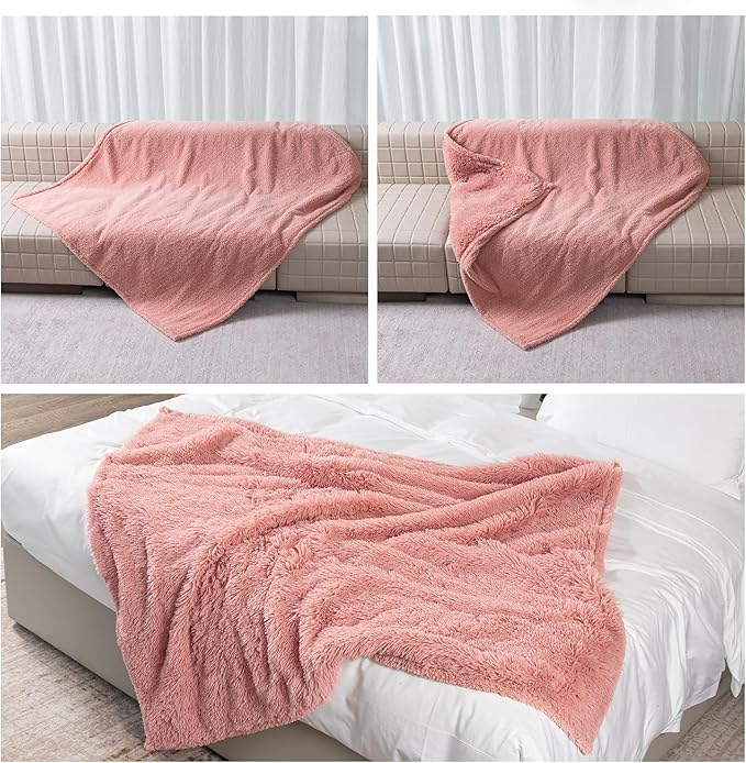 Waterproof Dog Blanket Pink Fluffy Long Faux Fur Pet Throw Blankets 28x20in for Couch Love Bed Cover Washable(Pink,XS)