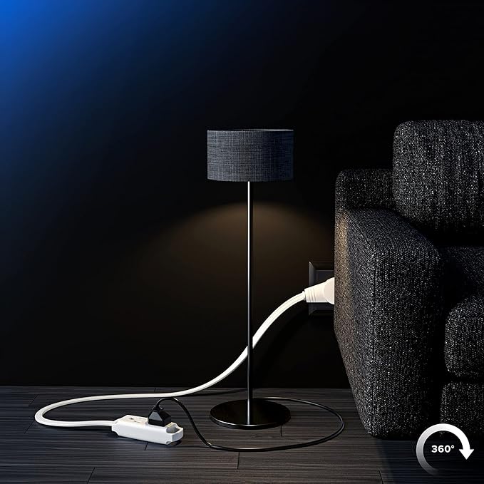 Maximm 360 Degree Rotating Flat Extension Cord 6 Ft Multi 3 Outlet Power Cord Grounded 16 AWG UL Certified, White