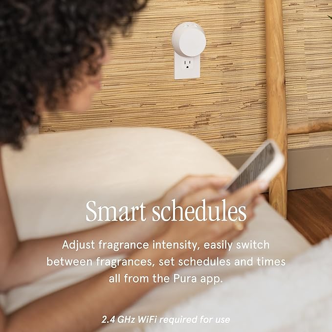 Pura Smart Home Fragrance Device Starter Set - Pura 4 - Scent Diffuser for Home - Includes Fragrance Aroma Diffuser - Square Box, Dew and Salt Scent Refills