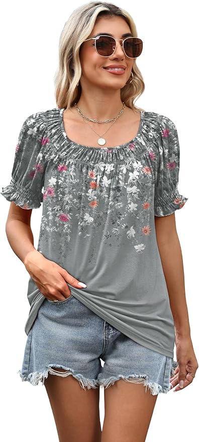 WIHOLL Womens Short Sleeve Square Neck Summer Tops Dressy Casual Blouses Trendy Clothes 2026