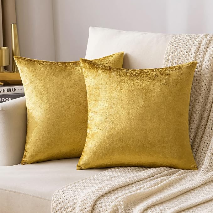 MIULEE 28x28 Inch Pack of 2 Euro Velvet Throw Pillow Covers Golden | Soft Solid Decorative Euro Sham, Modern Luxury Home Decor, for King Bed Sofa Couch Bedroom Livingroom