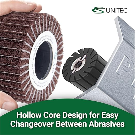CS Unitec | 47312 | PTX Interleaf (Combi) Wheel Nylon Fleece for Metal/Wood Surface Finishing. 80 Grit, 4-1/8" Diameter x 4" Width, 1-3/4??(45mm) Hollow Core ??Made in Germany