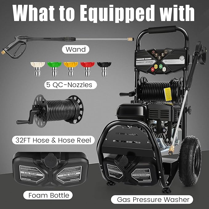 4200PSI Pres*Sure Washer Cleaner 4.0GPM Gas Po*wer Washer 212CC Gas Powered Washing Machine Commercial High Washer Cleaner with 32ft Hose&5 Nozzles for Patio Garden Yard Vehicle,EPA/CARB/ETL