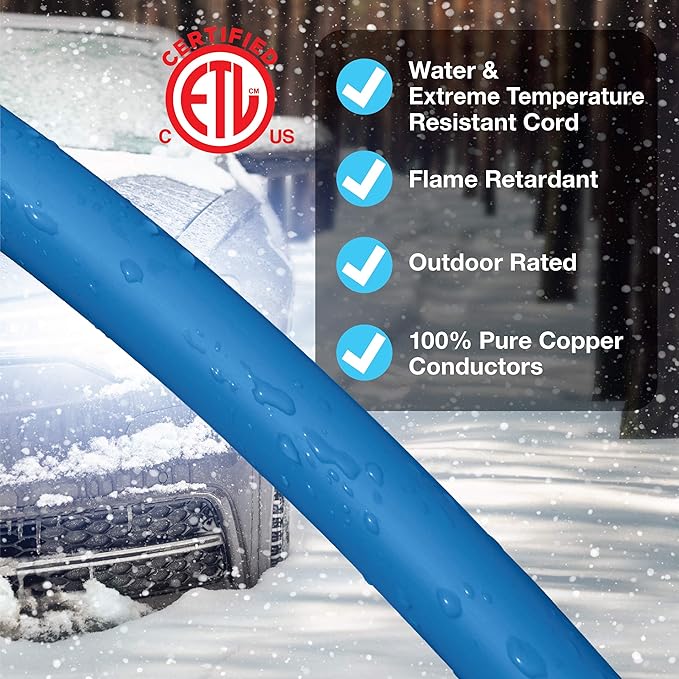 Clear Power Heavy Duty Outdoor Extension Cord - 100 FT, Blue | for Extreme Cold Weather -50°C, 16/3 SJTW, 3 Prong Grounded Plug, with Power Indicator Light (CP10075)