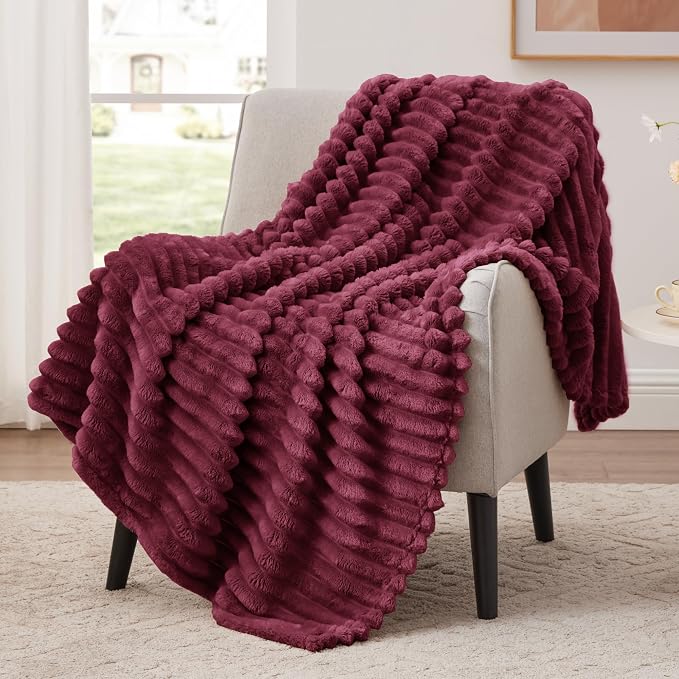 EXQ Home Gentle Soft Fleece Throw Blanket – Cozy Lightweight Blanket for Couch Bed – All-Season Warm Fuzzy Flannel Blanket for Women Mom Her – Gifts for Birthday(50"x60",Burgundy)