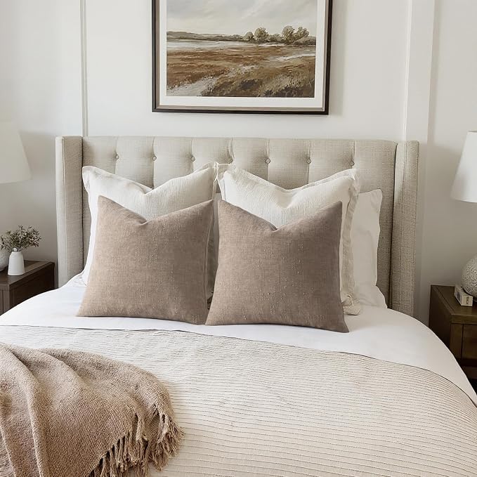MIULEE Textured Chenille Throw Pillow Covers 20x20 Inch Light Taupe | Pack of 2 Decorative Soft Throw Pillows, Solid Textured Cushion Covers, Modern Home Decor for Couch Sofa Bedroom Living Room