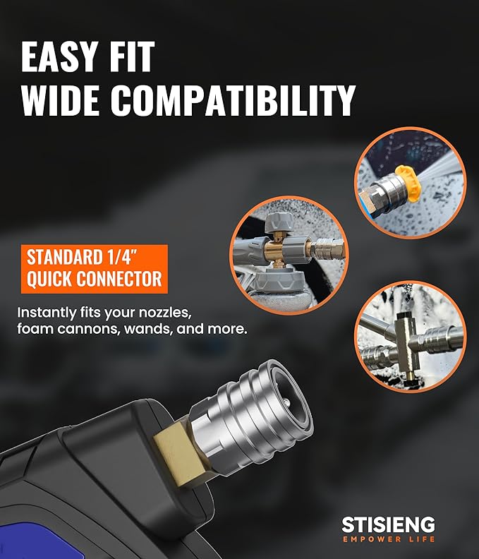 Short Pressure Washer Gun with 360° Swivel, High Pressure Stubby Power Washer Gun Kit with 5 Nozzle Tips, M22-14mm & 15mm Adapters, 3/8" QC for Car Wash Detailing & Cleaning (Black)