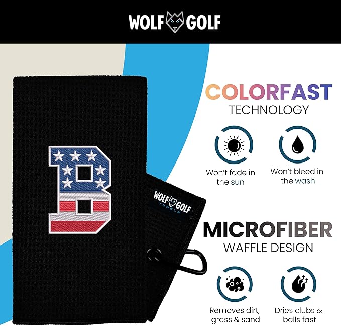 Wolf Golf Towels USA Monogrammed Personalized Golf Towel | Custom Golf Towels for Golf Bags for Men or Women