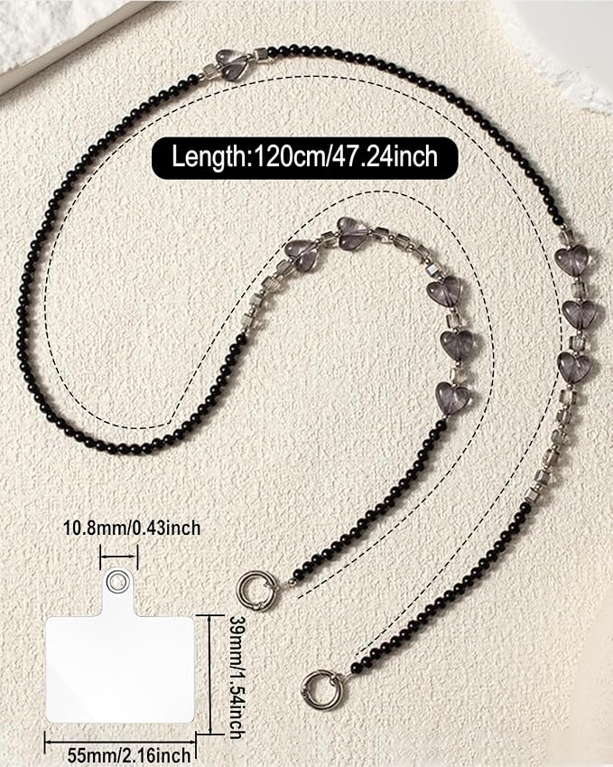 Phone Chain Crossbody Pearl Strap,Pearl Beaded Chain Shoulder Crossbody Lanyard with Phone Tether Patches Compatible with Most Phones Bag Purse