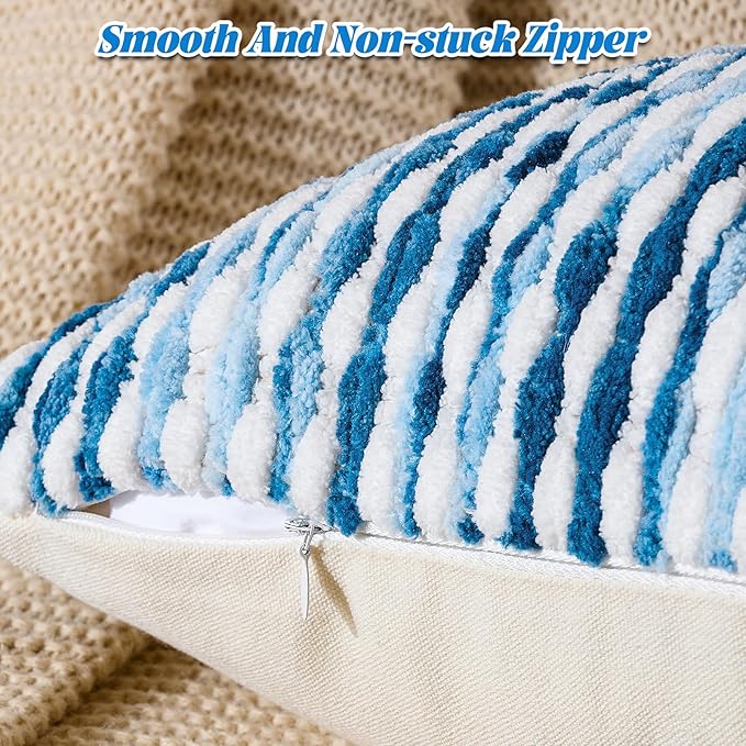 Set of 2 Boho Chenille Pillow Cover Decorative Tufted Pillowcase for Couch Bed Sofa Bedroom Living Room Modern 12 x 20-Inch Sky Blue