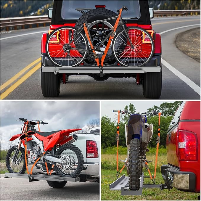 Nilight Motorcycle Hitch Carrier 400LBS, Lightweight Robust Aluminum Dirt Bike Hitch Hauler with 55.11" Longer Ramp, Pin Lock, Tie-Down Strap and Tightener, 2" Receiver, 5" Wide Tire