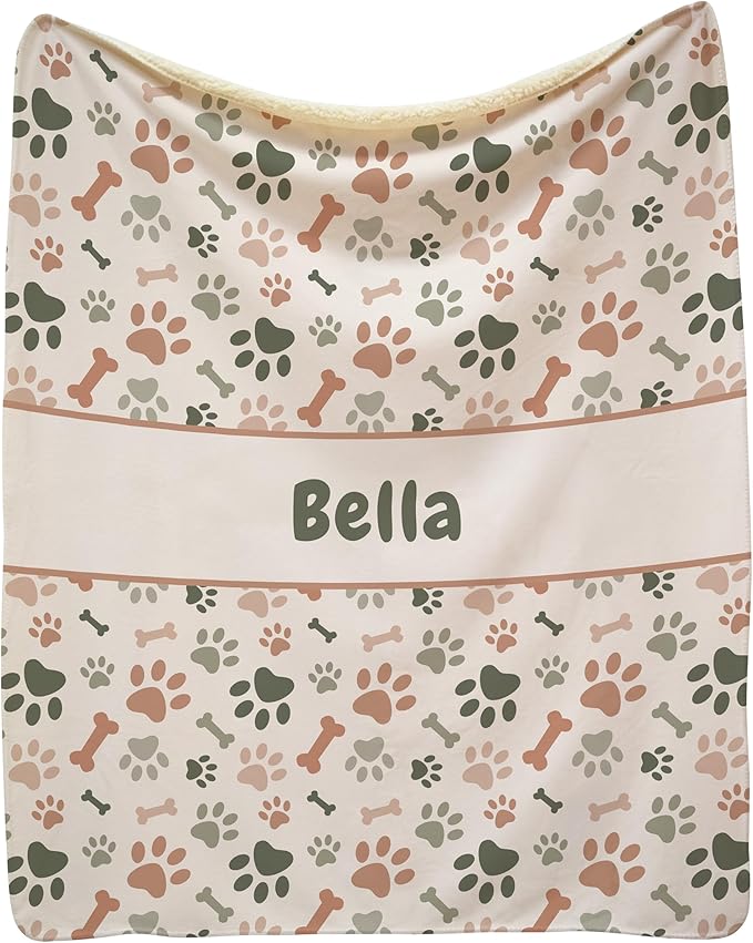 Prints Next Day – Custom 50" x 60" Sherpa Pet Lightweight Blanket Personalized with Pet Lightweight's Name - Paw Pattern - Gift for Dog Owners - Printed in America