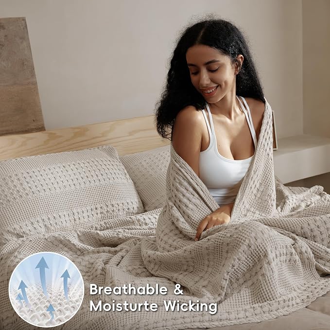 PHF 100% Cotton Waffle Blanket Twin Size, Lightweight Breathable Summer Blanket for Hot Sleepers, Pre-Washed Soft Layer for Bed, Dorm, Couch & Guest Room, Home Decor Gift, 66"x90", Pearl Gray