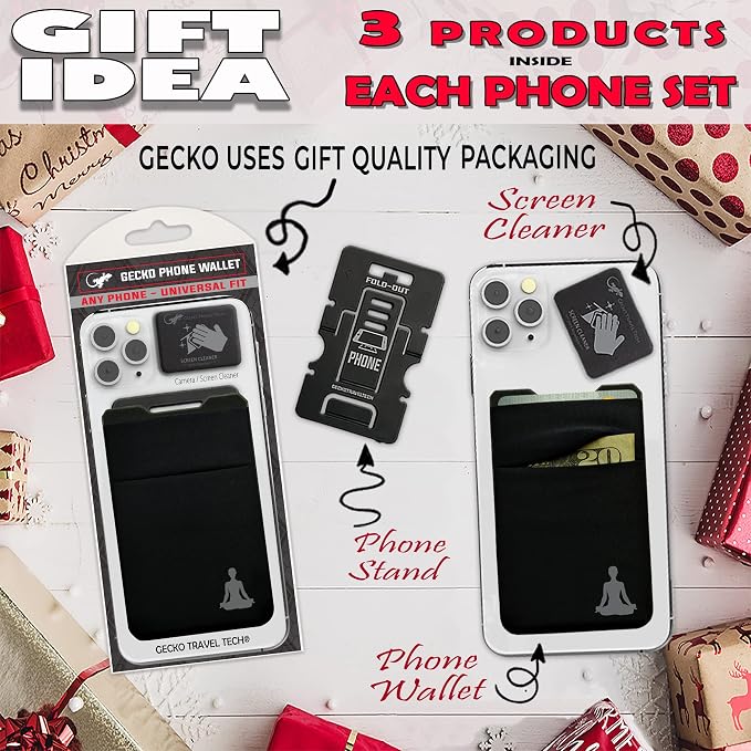Gecko Travel Tech Double Pocket - Adhesive Card Holder - Cell Phone Pouch - Stick on Spandex Pocket - Carry Credit Cards and Cash (YOGA)