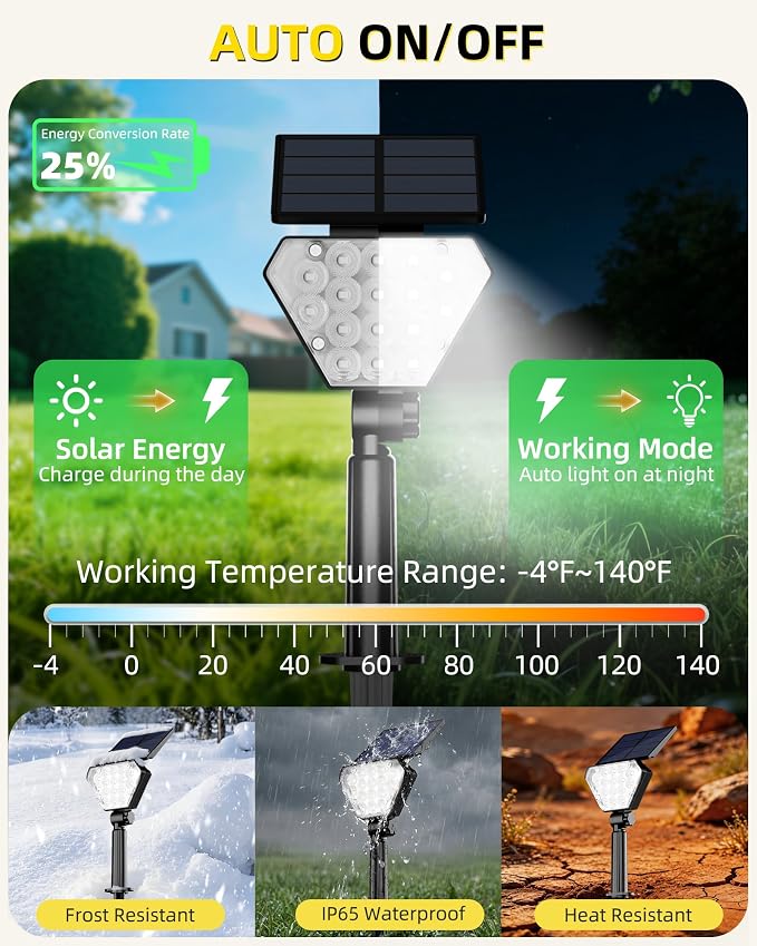 T-SUN Solar Lights Outdoor Waterproof IP65, 6 Pack LED Solar Spot Lights Color Changing IP65 Waterproof Smart Auto On/Off for Outside Landscape Garden Yard Lawn Pathway Patio Driveway