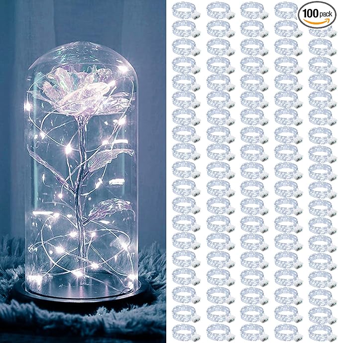 ZGWJ 100 Pack Fairy Lights Battery Operated, 7ft 20 Mini LED Fairy String Lights Silver Wire 4 Modes for DIY, Parties, Wedding, Bedroom, Halloween Christmas Decoration White