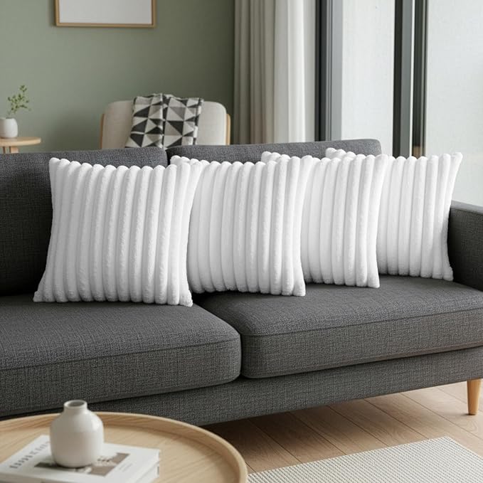 White Throw Pillow Covers 20 x 20 Set of 4, Cute Boho Throw Pillow Cover for Couch/Bed, Decorative Pillows Covers for Sofa/Bed, Accent Pillow Covers for Living Room, Rustic/Home/Room Decor