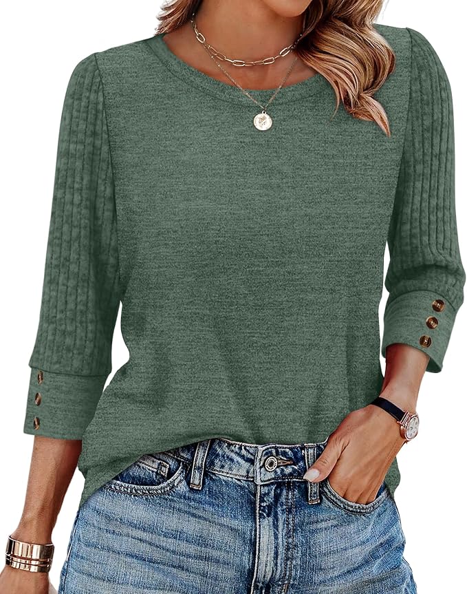 WIHOLL 3/4 Length Sleeve Womens Tops Sweaters Shirts Lightweight Spring Outfits 2026 Winter Clothing S-2XL