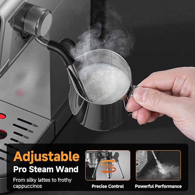 AMZCHEF 20 Bar Home Espresso Coffee Machine | LED Touchscreen, Built-in Milk Frother, Self-Cleaning Function, Makes Latte & Cappuccino, Ideal Coffee Starter Machine