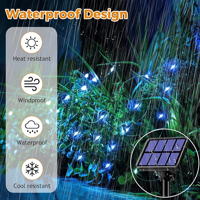 4 Pack Solar String Lights for Outside - 320LED 132FT Solar Fairy Lights Outdoor Waterproof 8 Modes, Copper Wire Solar Powered Twinkle Lights for Tree Garden Christmas Wedding Party Decor, Blue